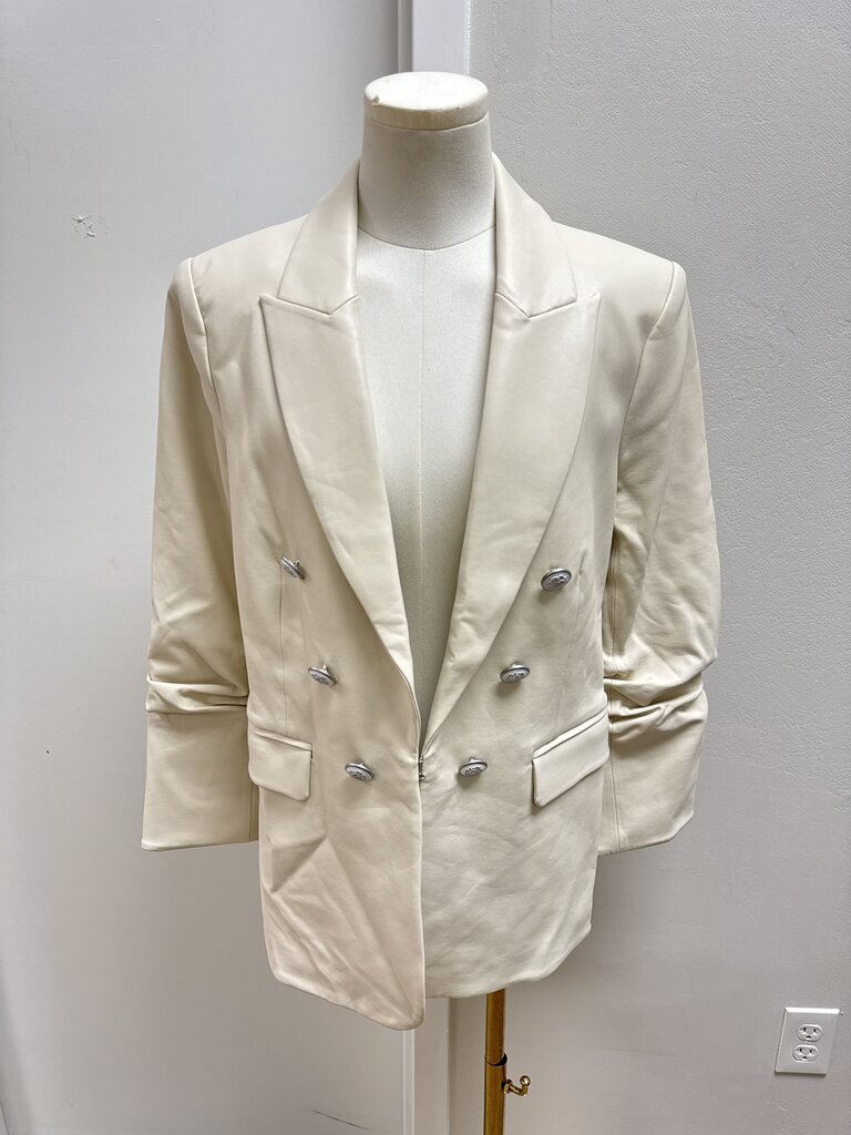 Veronica Beard Ecru Faux Leather Blazer