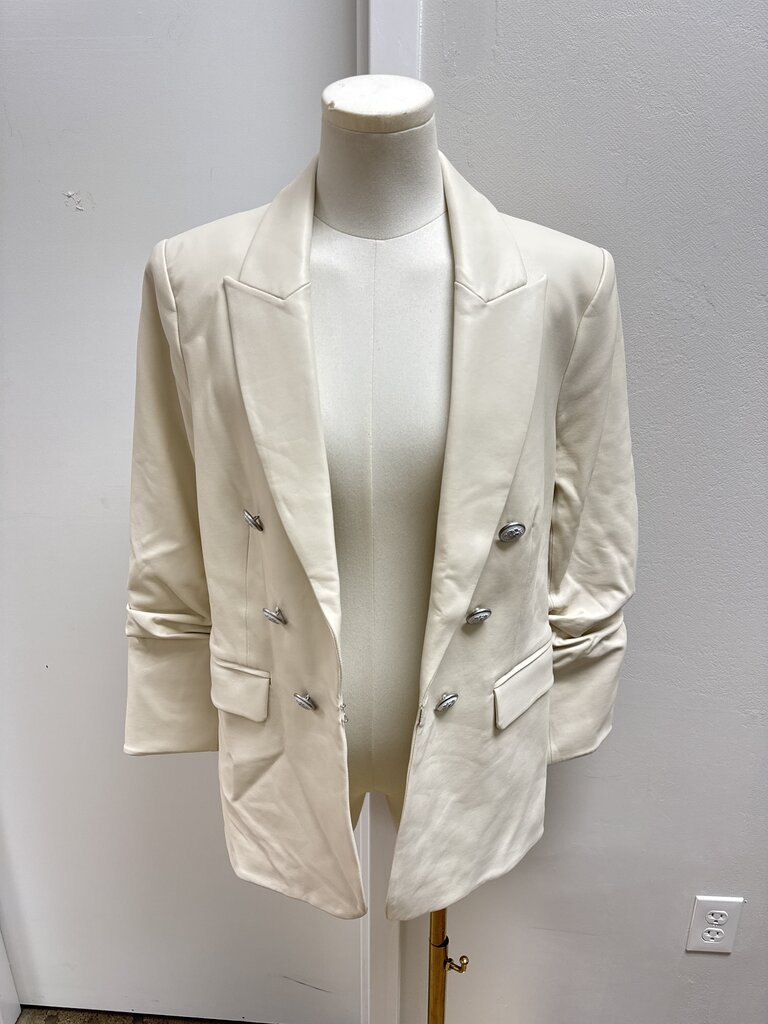 Veronica Beard Ecru Faux Leather Blazer