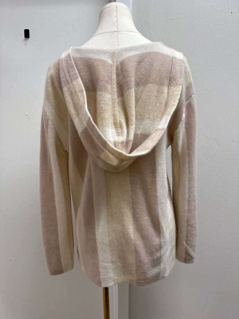 White + Warren Tan Striped Cashmere Hoodie