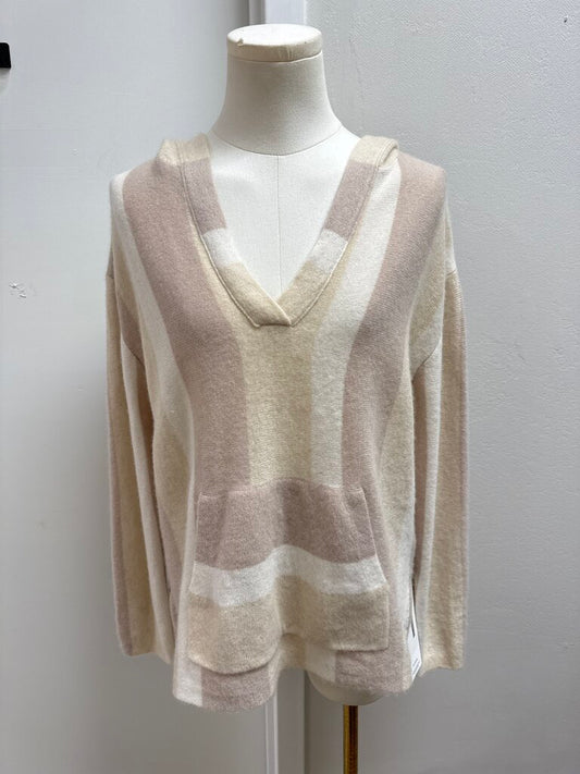 White + Warren Tan Striped Cashmere Hoodie