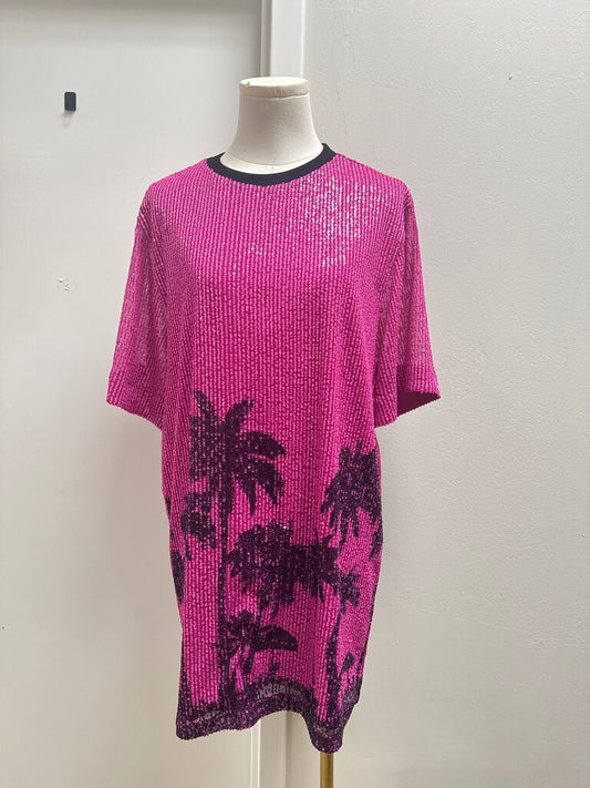 ITMFL Pink Sequin Palm Tree Dress