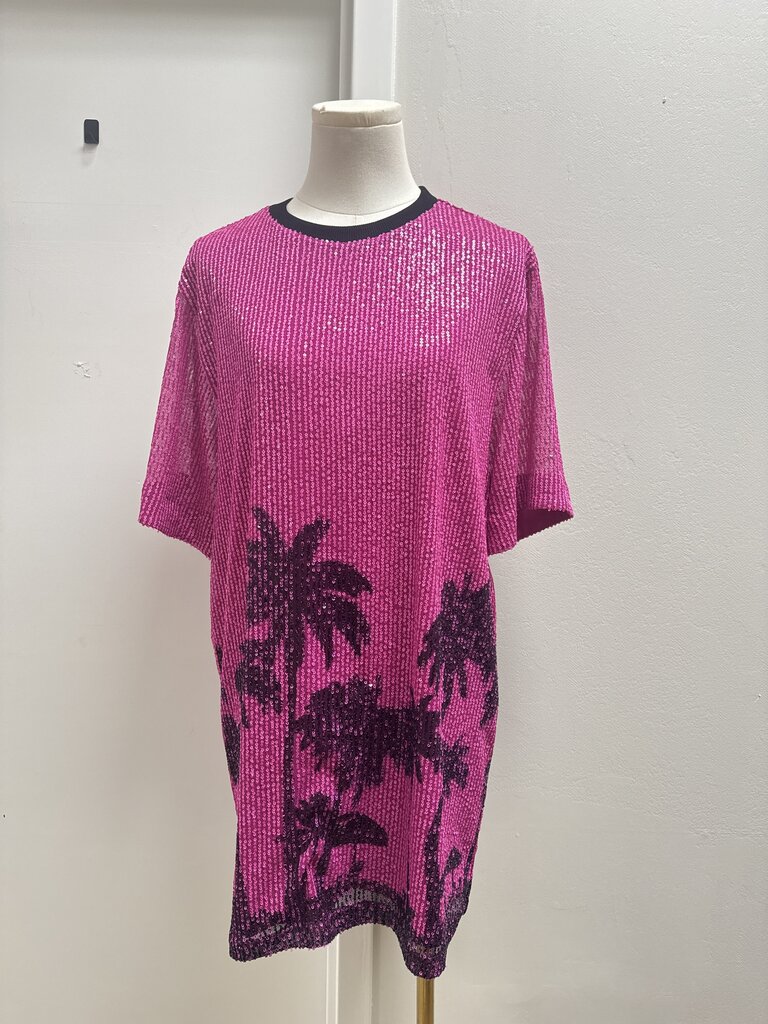 ITMFL Pink Sequin Palm Tree Dress