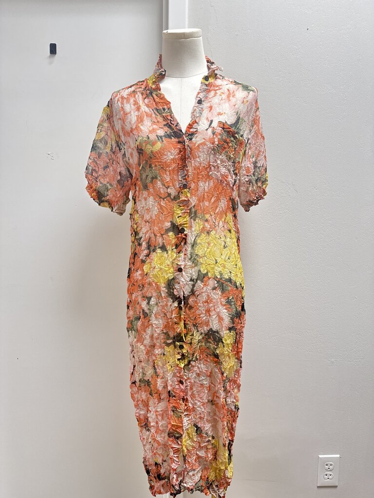 Dries Van Noten Orange Watercolor Crinkle Dress