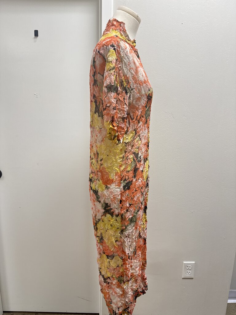 Dries Van Noten Orange Watercolor Crinkle Dress