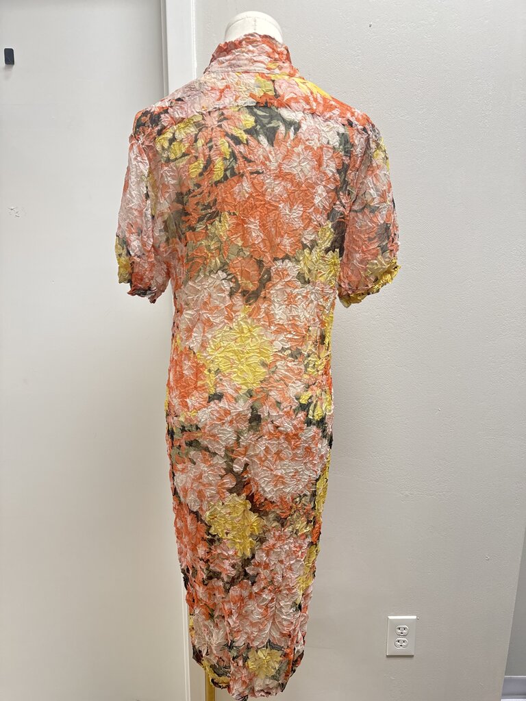 Dries Van Noten Orange Watercolor Crinkle Dress