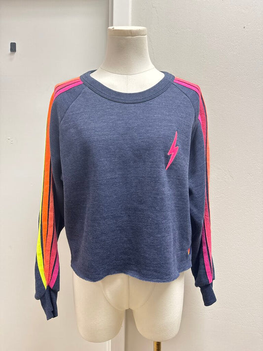 Aviator Nation Blue Marled Cropped Sweatshirt