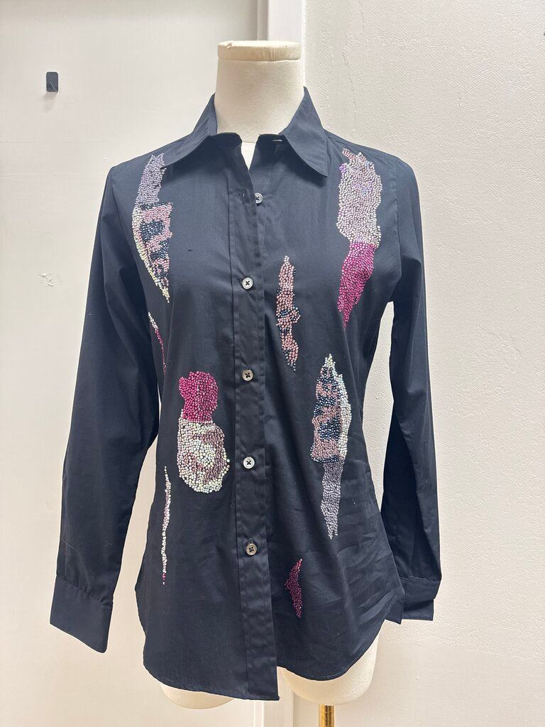 Libertine Black and Purple Sequin Button Up
