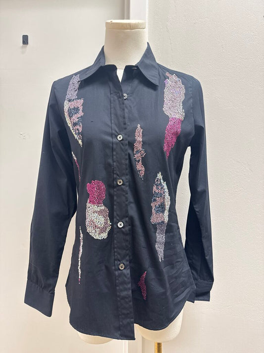 Libertine Black and Purple Sequin Button Up