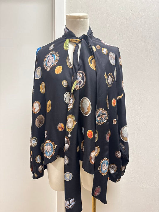 Libertine Black Cameo Silk Tie Front Blouse