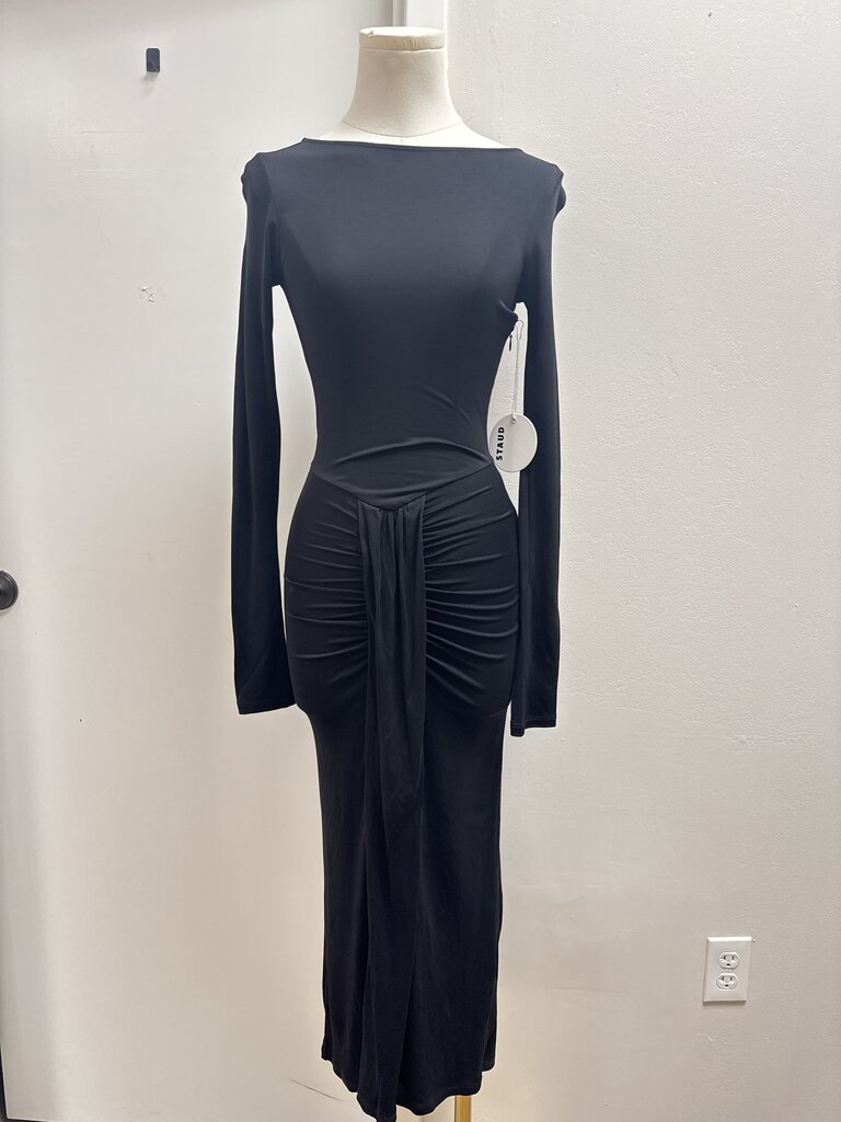 Staud Black Ruched Front Maxi Dress NWT