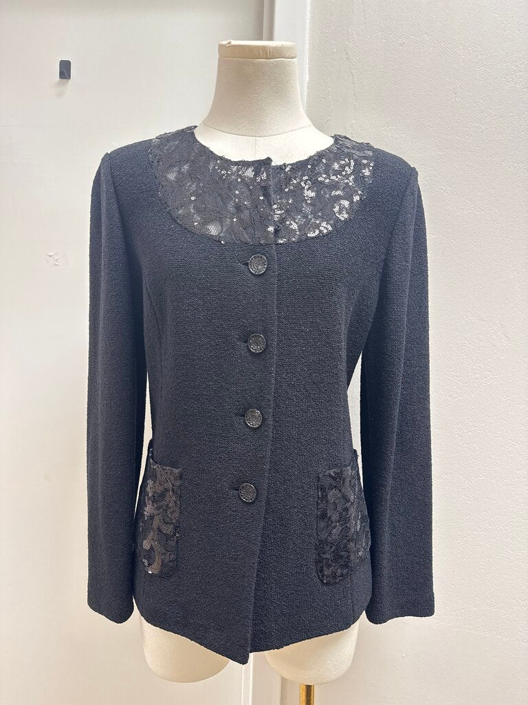 St John Black Knit Sequin Detail Blazer