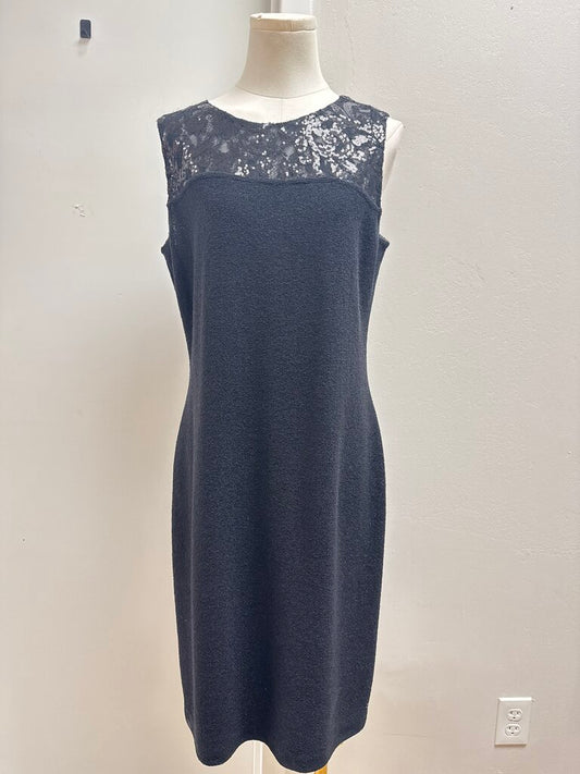St John Black Knit Sequin Detail Sheath Dress