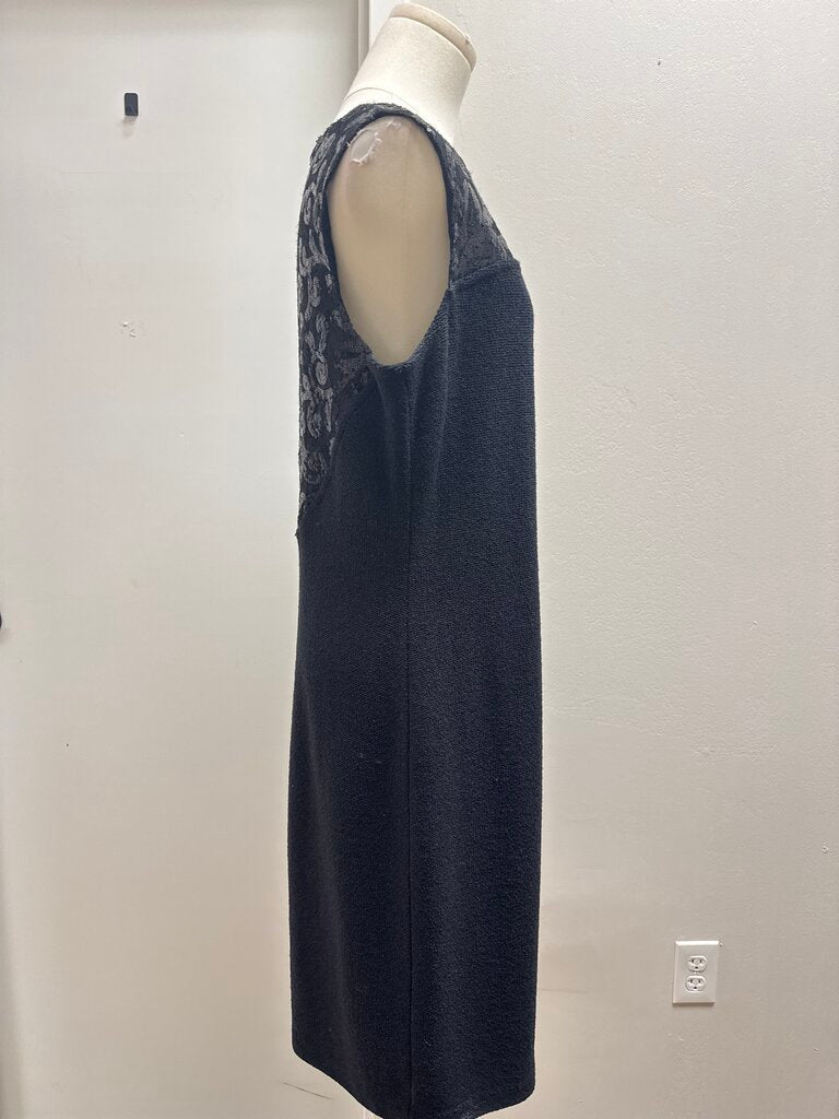 St John Black Knit Sequin Detail Sheath Dress