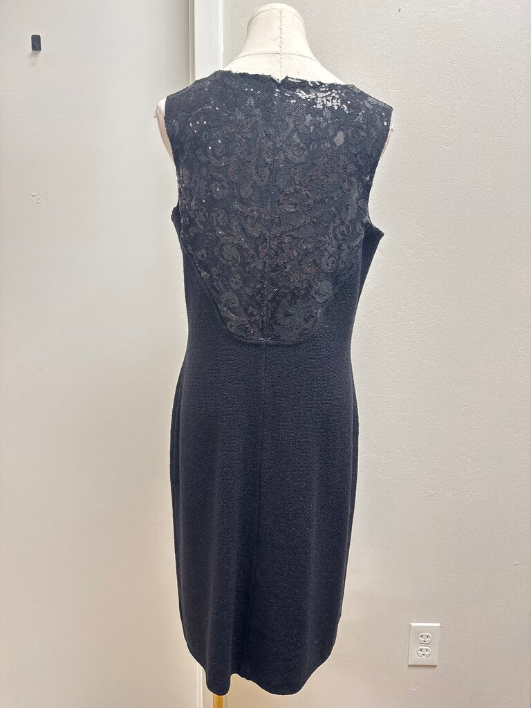 St John Black Knit Sequin Detail Sheath Dress