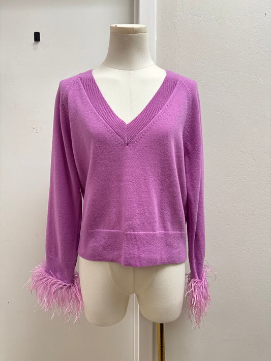 Milly Lilac Feather Trim Sweater