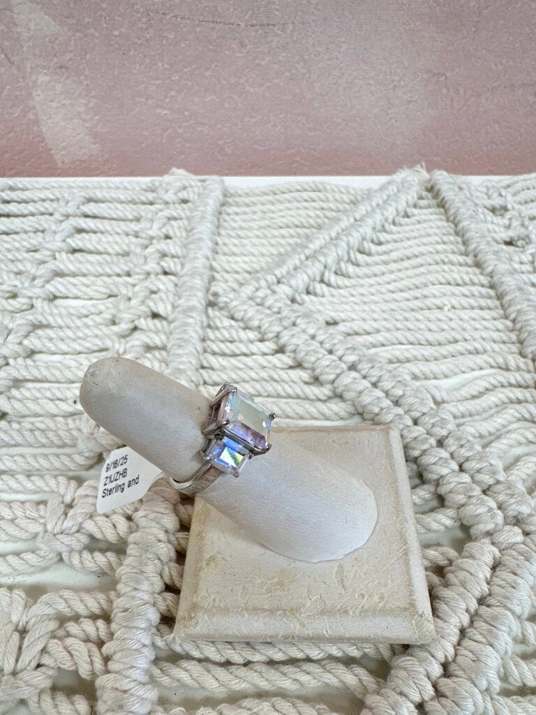 Sterling and Iridescent Stone Ring