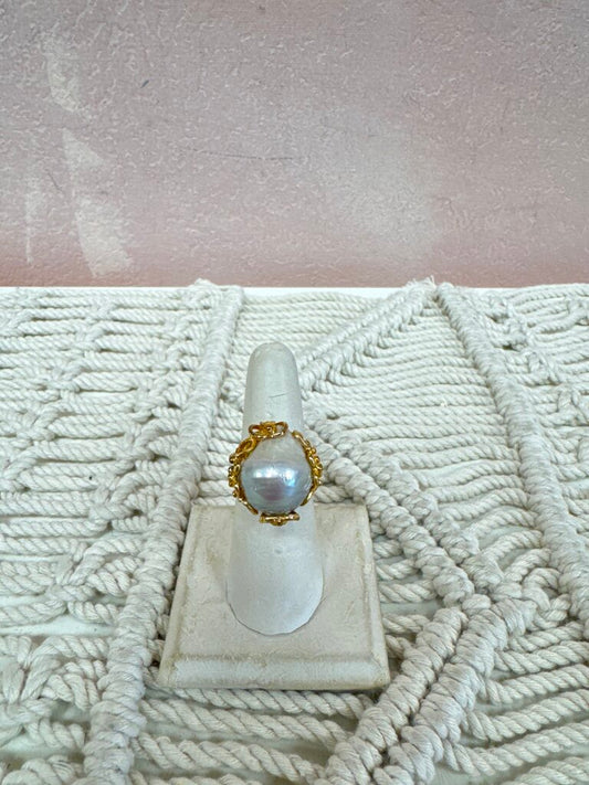 Sterling and Dome Pearl Ring