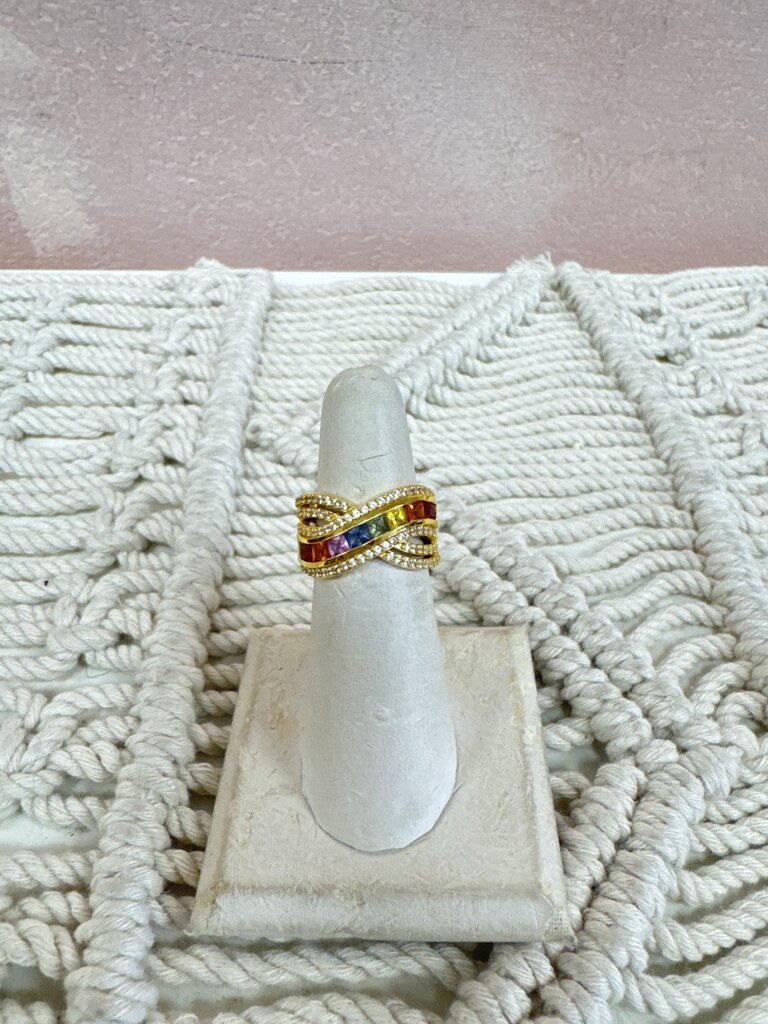 Sterling Semi Precious Rainbow Crossover Band