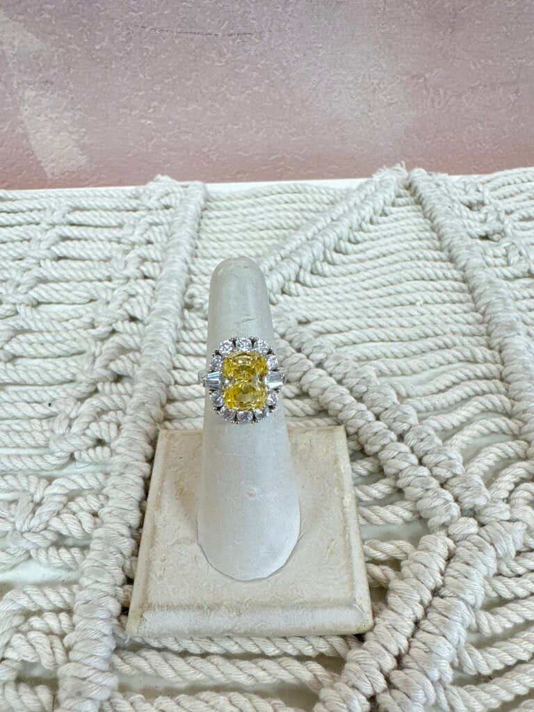 Sterling and Canary Halo Cocktail Ring
