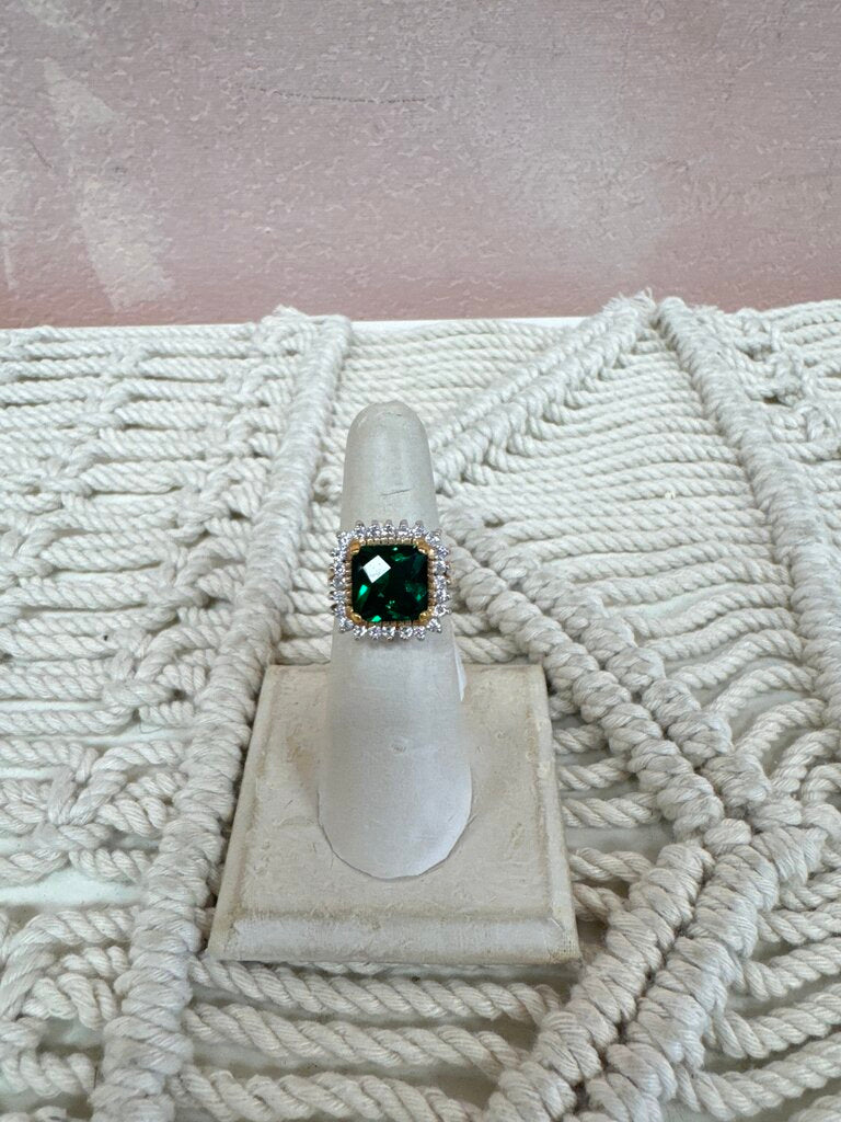 Sterling and Imitaion Emerald Ring
