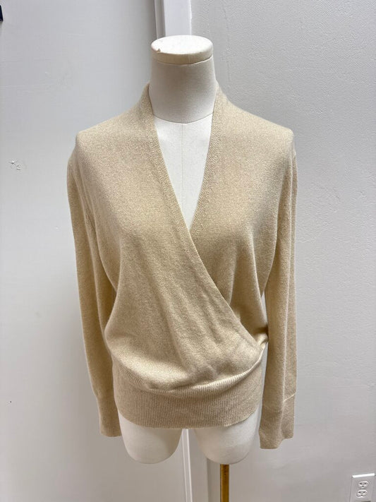 The Cashmere Project Cream and Gold Metallic Crossover Sweater