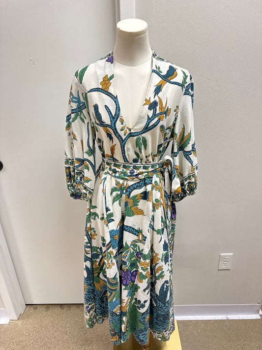 John & Mickie White Floral Belted Maxi Dress