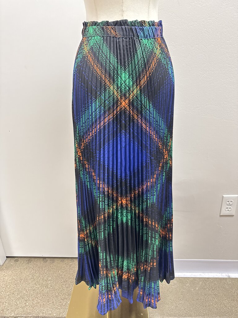 Anthropologie Blue Plaid Pleated Maxi Skirt