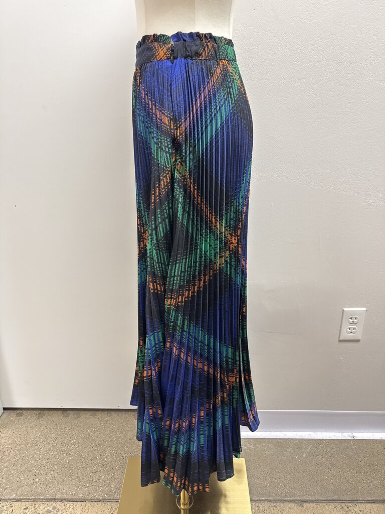 Anthropologie Blue Plaid Pleated Maxi Skirt