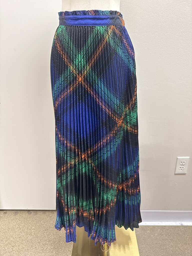 Anthropologie Blue Plaid Pleated Maxi Skirt