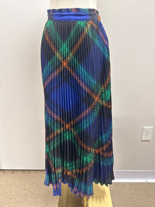 Anthropologie Blue Plaid Pleated Maxi Skirt