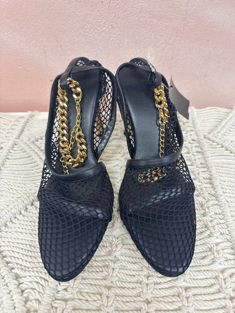 Bottega Black Mesh and Chain Pump