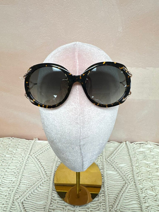 Elie Saab Tortoise Round Sunglasses NWT w/Box and Case