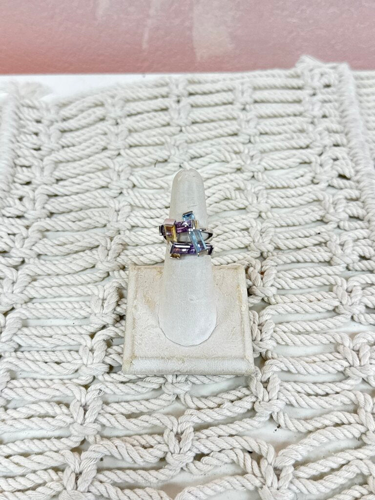 Sterling and Multi Stone Modern Ring