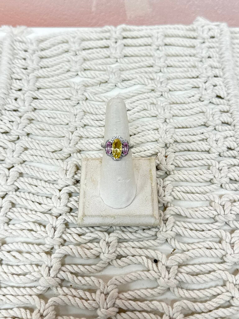 Sterling Yellow and Pink Stone Ring