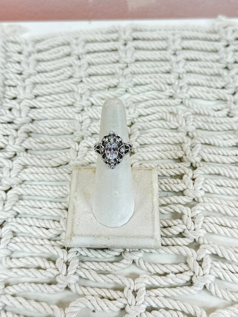 Sterling and CZ Deco Ring