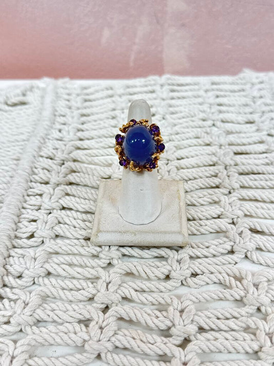 *(17)14k Blue Chalcedony and Amethyst Ring