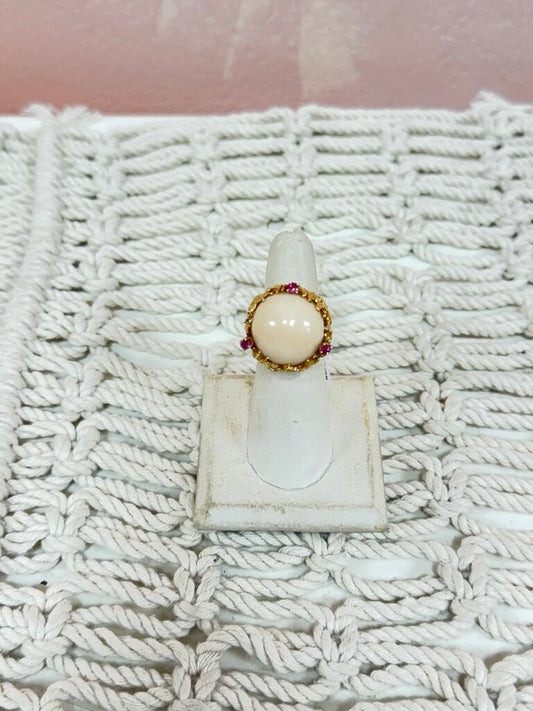 *(18)14k Angel Skin Coral and Pink Sapphire Ring