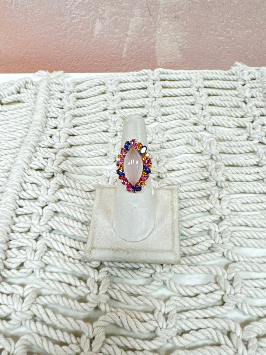 *(19)14k Rose Quartz, Tanzanite, Pink Sapphire Ring
