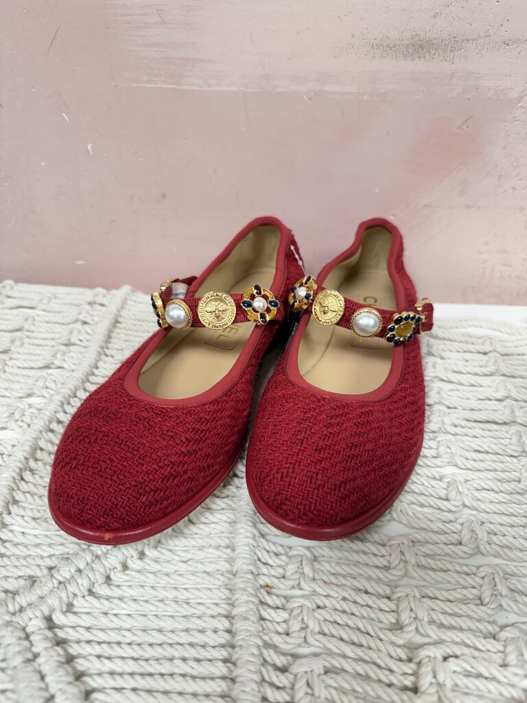 Chanel Red Tweed Mary Jane Flat w/ Dust Bag