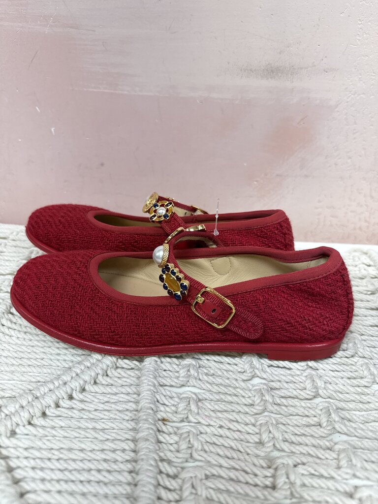 Chanel Red Tweed Mary Jane Flat w/ Dust Bag