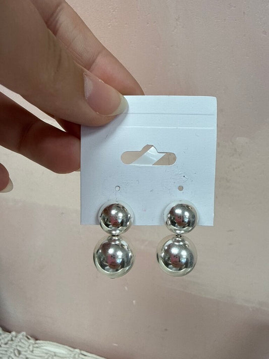 Silver Double Ball Earring