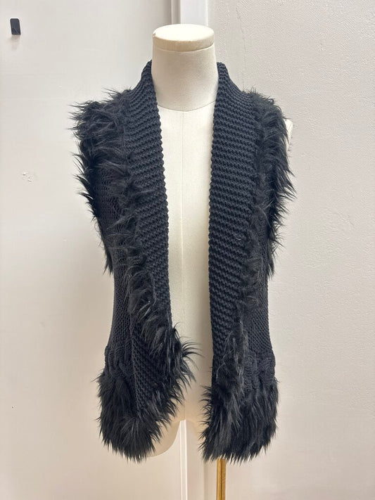Lilly Pulitzer Black Faux Fur Trim Vest
