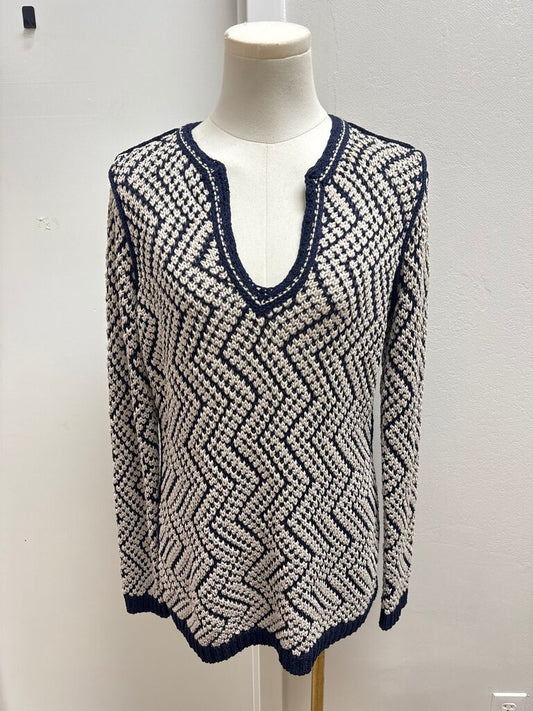 Tory Burch Tan and Blue Knit Sweater
