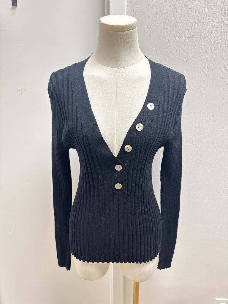 Veronica Beard Black Ribbed Henley