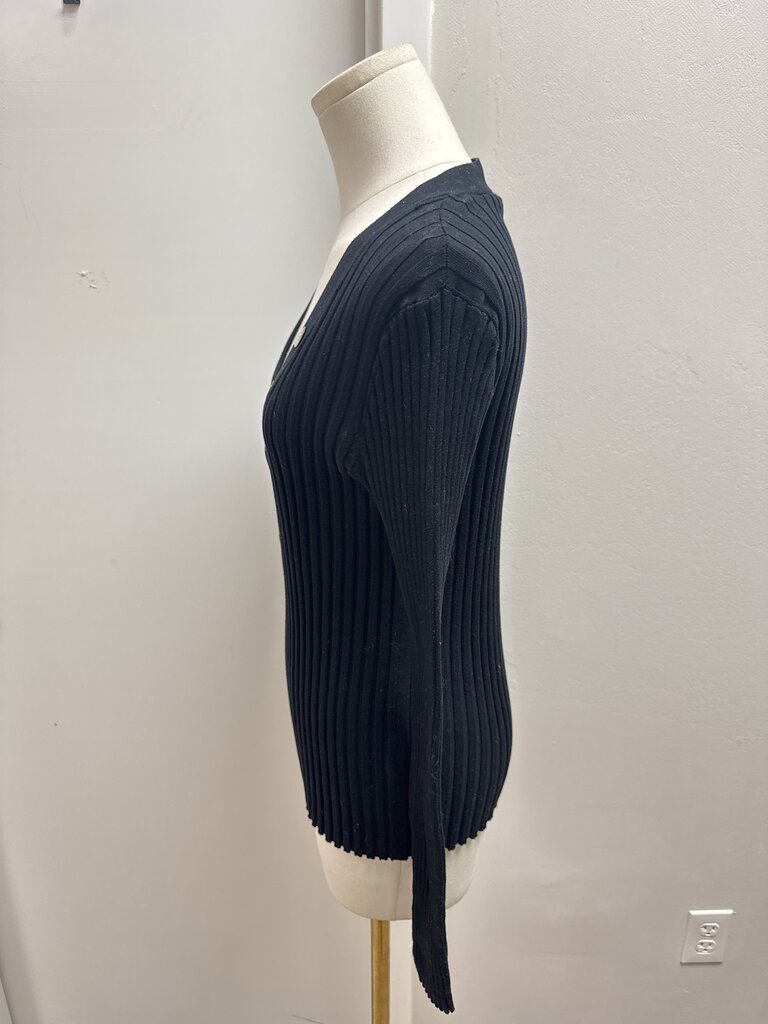 Veronica Beard Black Ribbed Henley