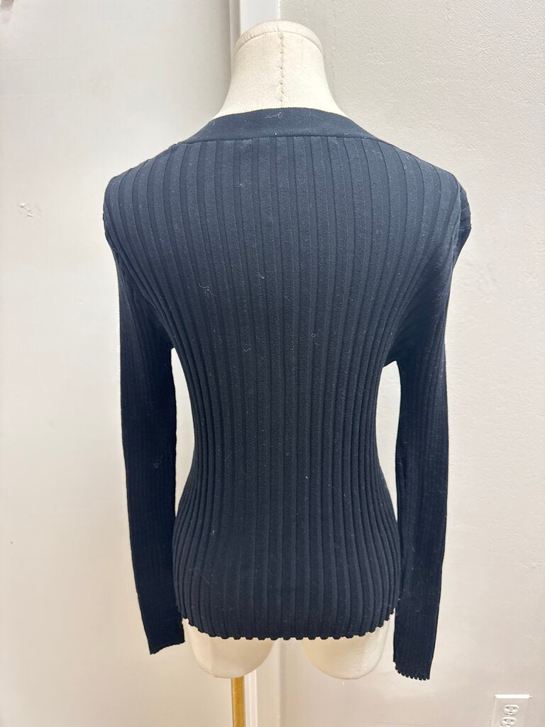 Veronica Beard Black Ribbed Henley