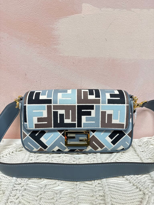 Fendi Baguette Multi FF Embroidery Canvas Shoulder Bag w/Dust Bag and Box