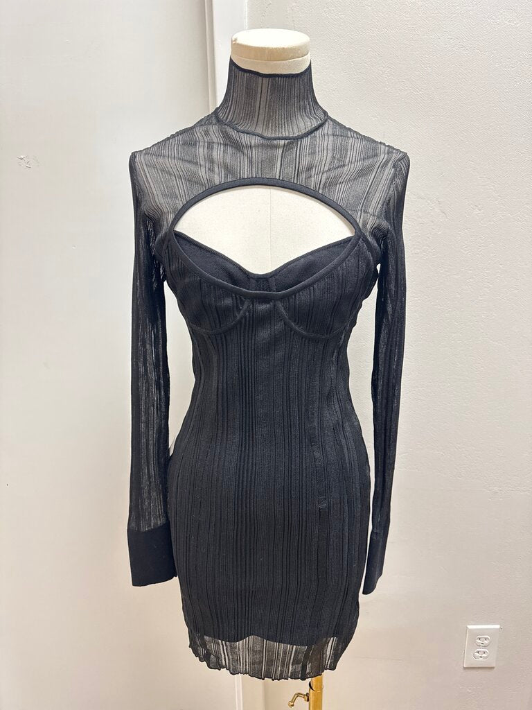 Herve Leger Black Knit Sheer Mini Dress