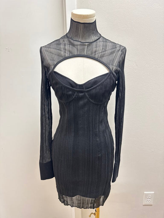 Herve Leger Black Knit Sheer Mini Dress