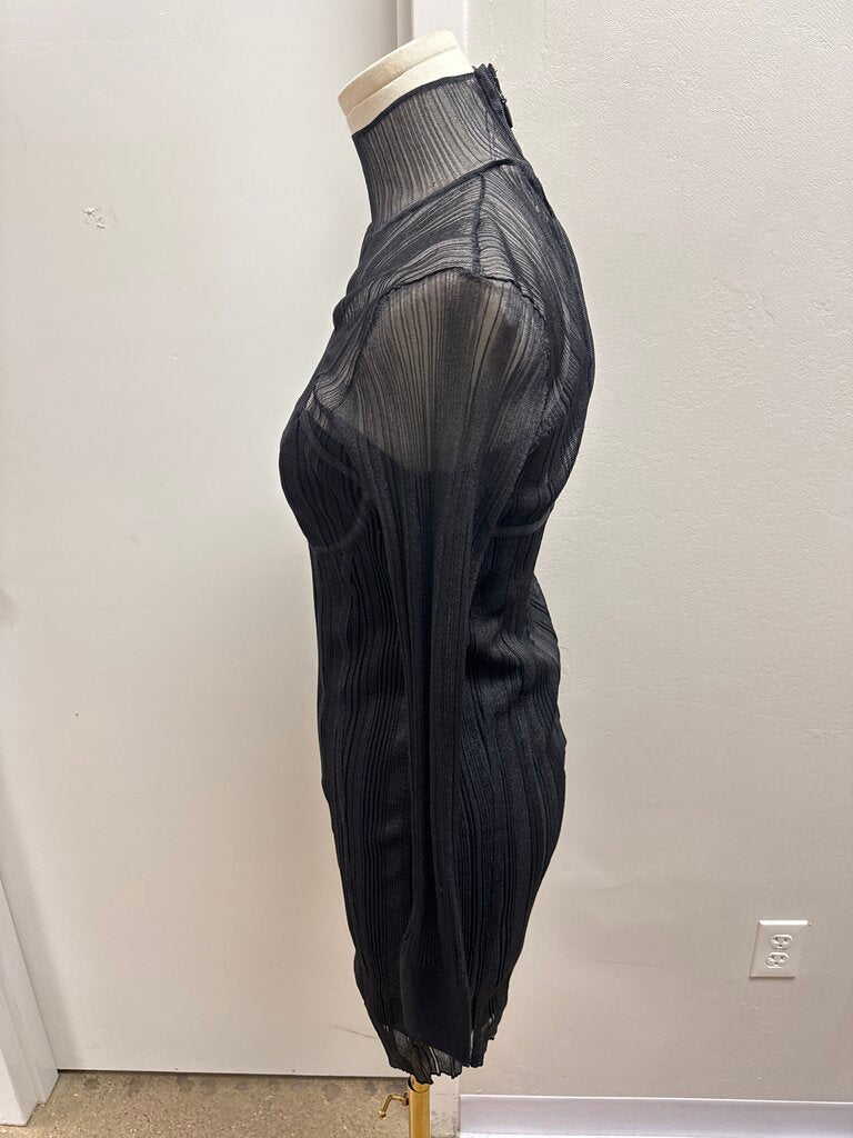 Herve Leger Black Knit Sheer Mini Dress